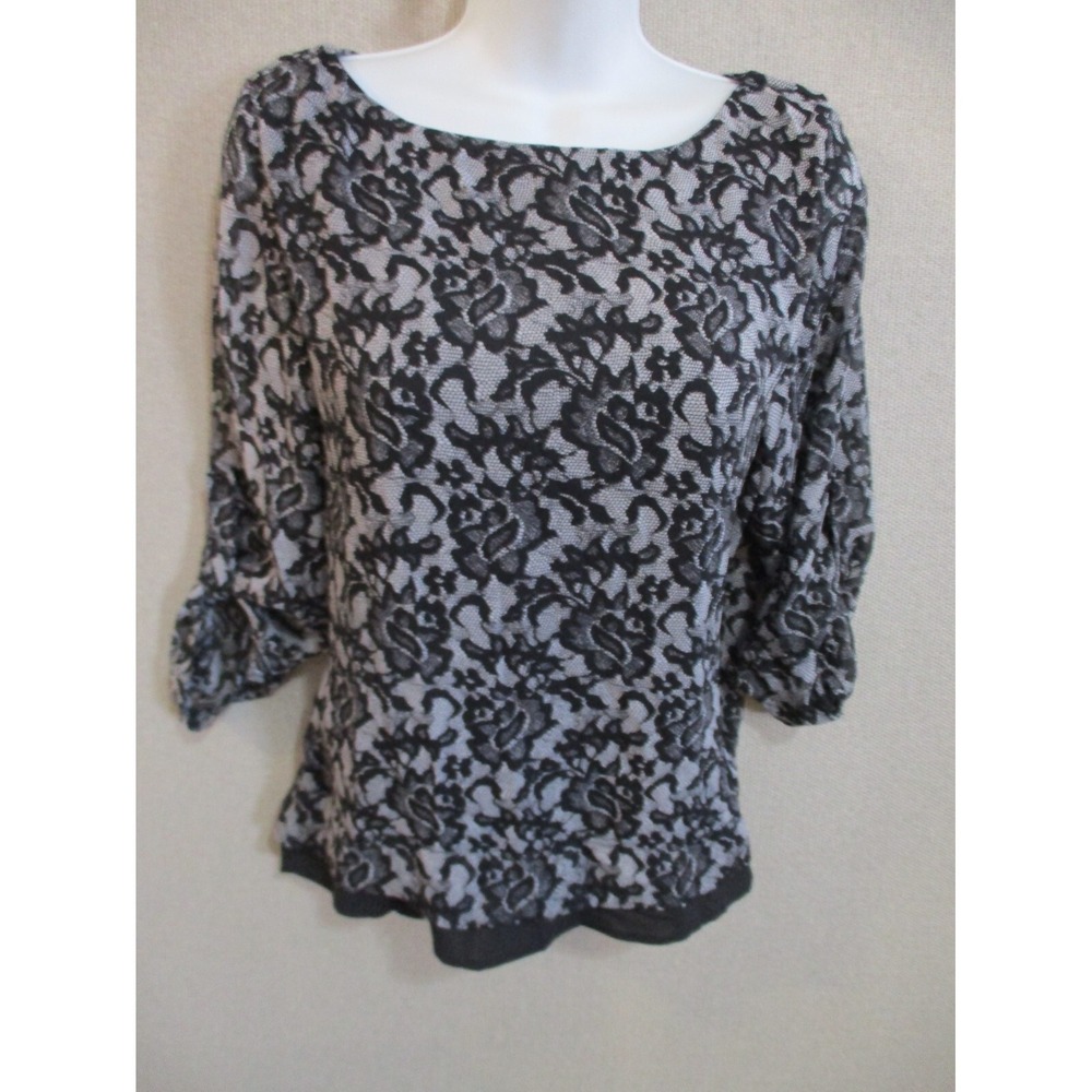 PaperDolls Sheer Lined Lace Print Blouse Size Large